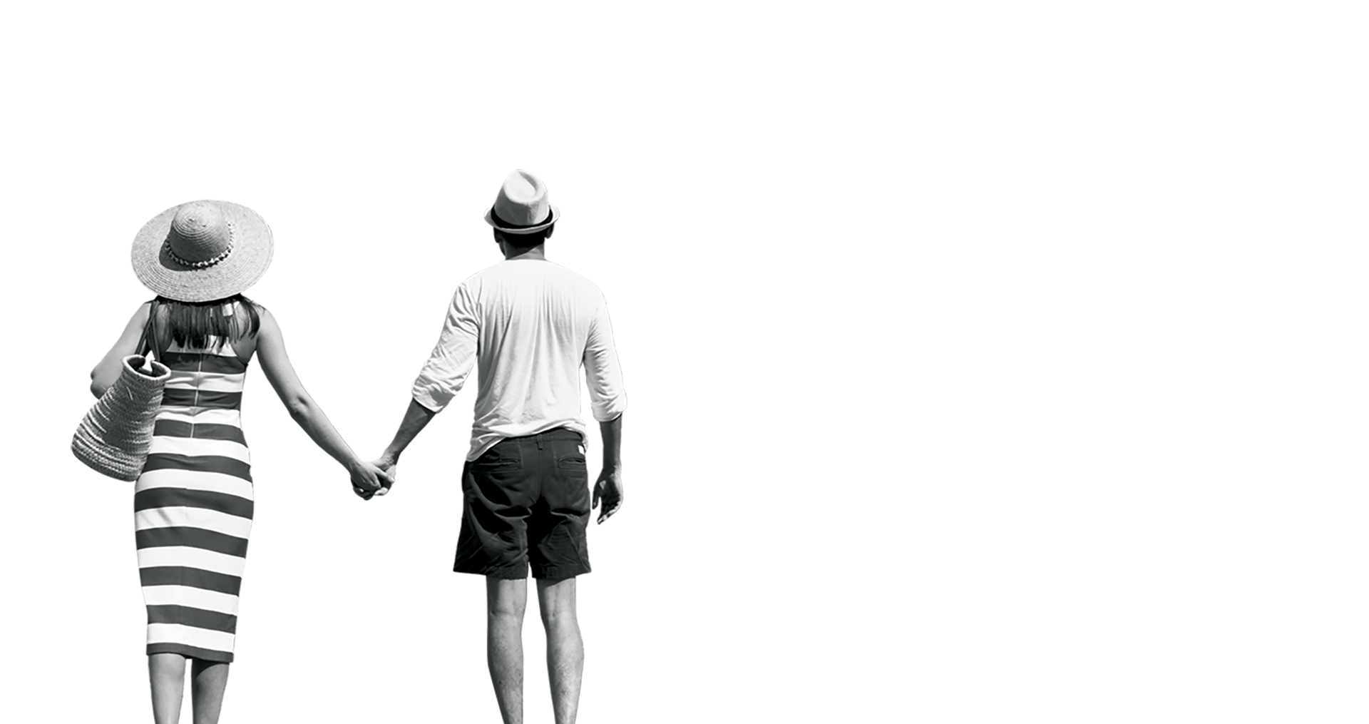 Couple holding hands, black and white photograph, Hydra island