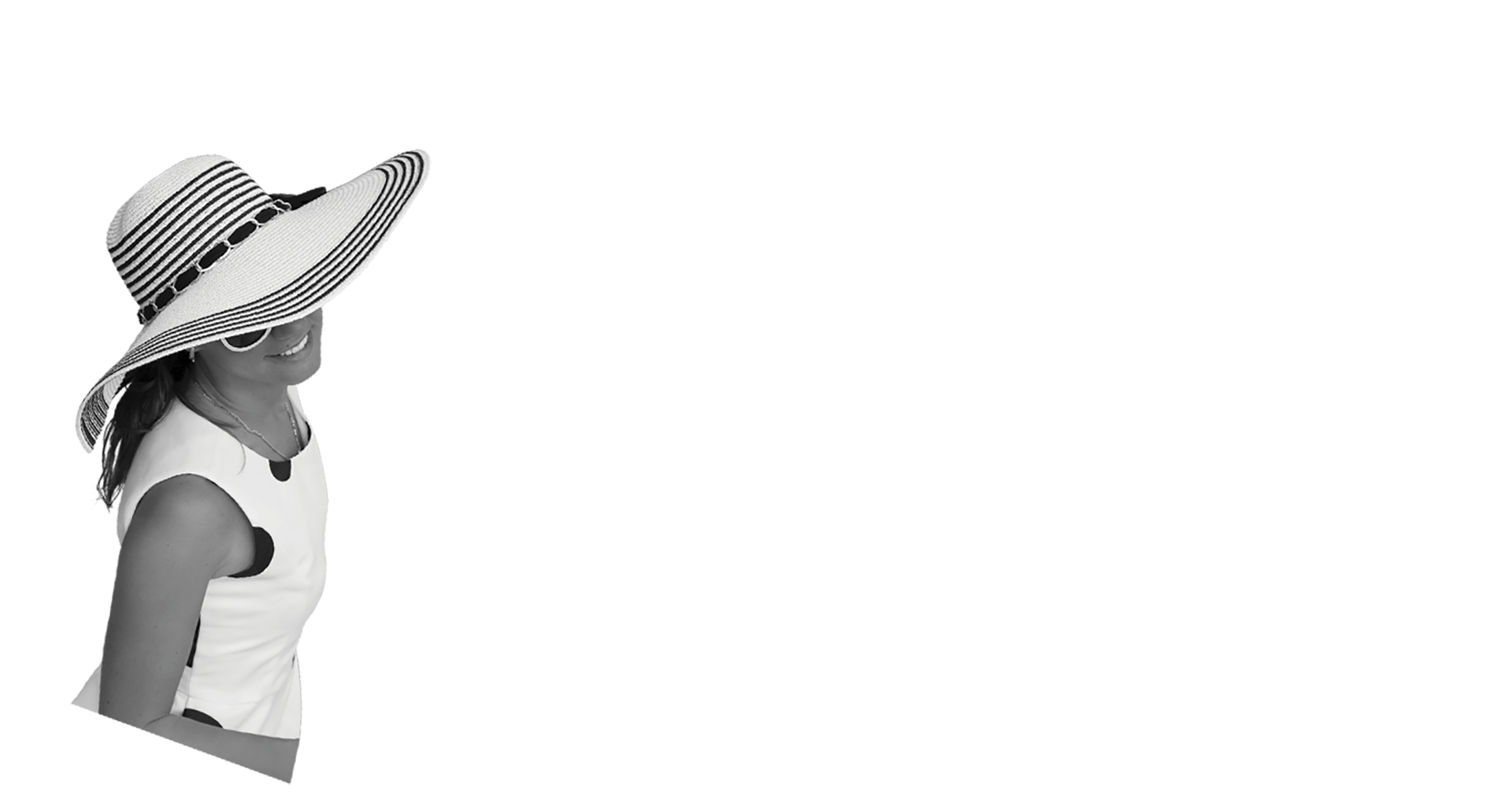 Woman with striped sun hat, black and white photograph